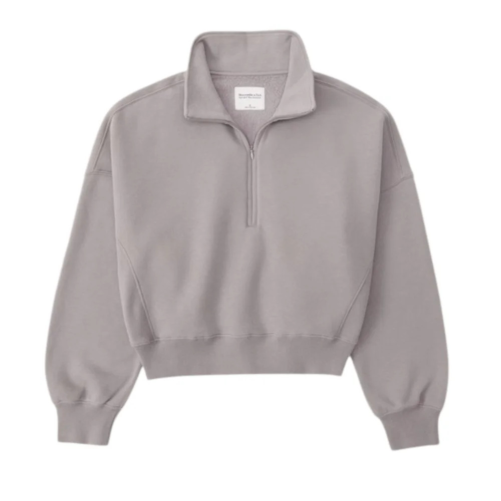 Abercrombie Sunday Half Zip Neutral Sweatshirt Taupe Gray Oversized A&F Max XL - Picture 2 of 13
